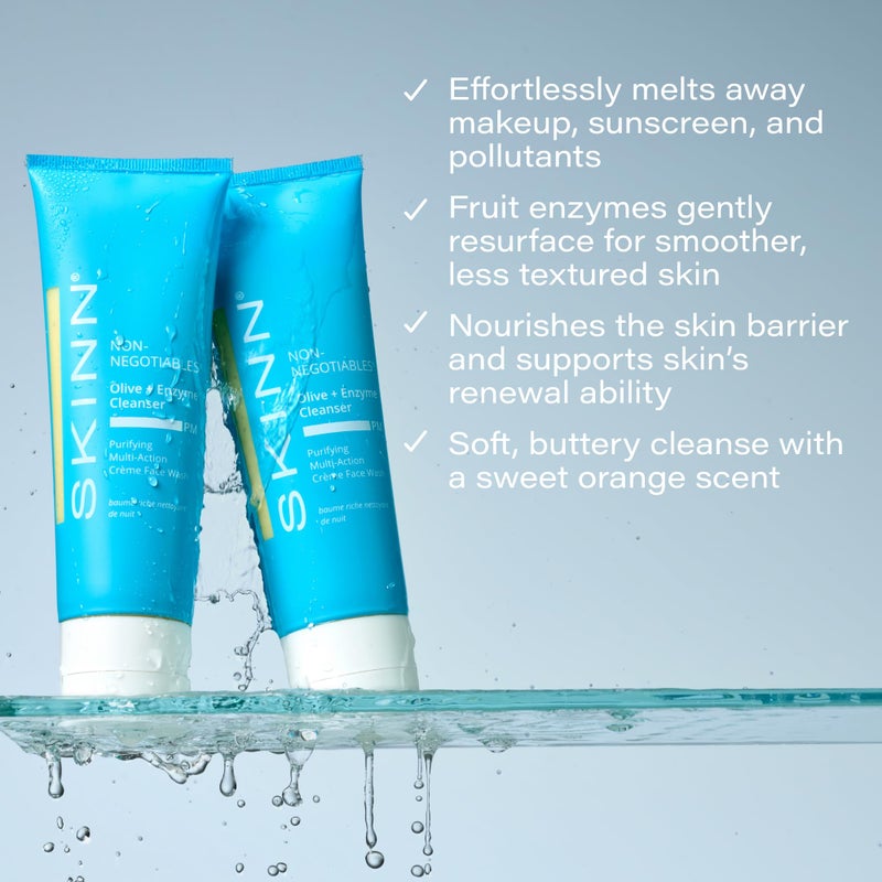 SKINN Daily Evening Face Wash, Multi-Action Cream, Olive & Enzyme Cleanser, 4oz - Facial Cream for Removing Makeup, Impurities & Dead Skin Cells - Image 3